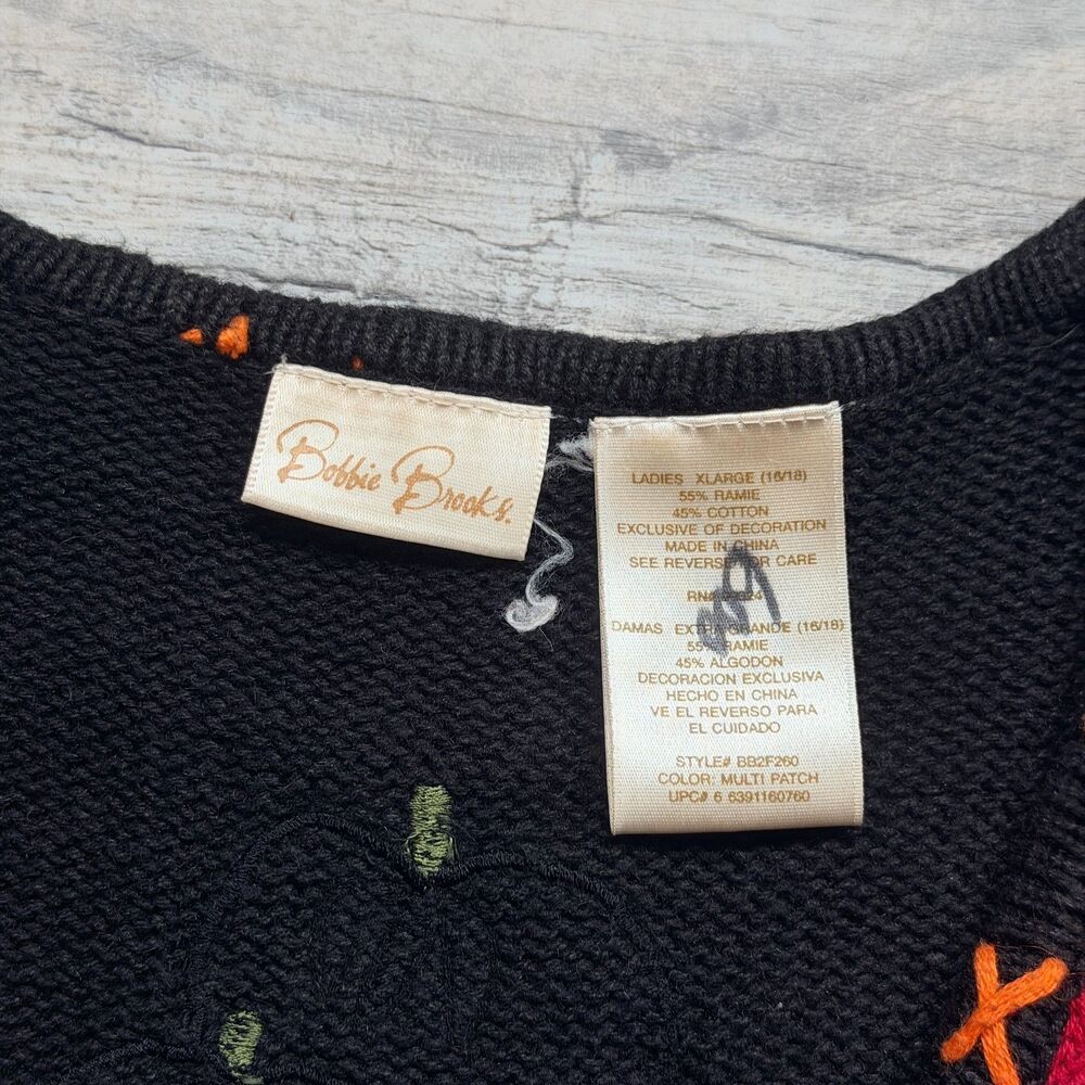 Vintage Halloween Sweater Patchwork Vest XL Witch Pumpkin Bat 90s Knit Kitschy - Picture 5 of 10